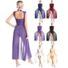 Womens Floral Lace Lyrical Dance Dress Mock Neck Open Back Sleeveless Leotard Stage Performance Costume