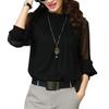 MEME XTRA Chiffon Long Stand Openwork Solid Winter Women's Blouse, Sleeve, Collar, Pullover, See-Through Sleeves, Design, Ruffles, Formal, Office,