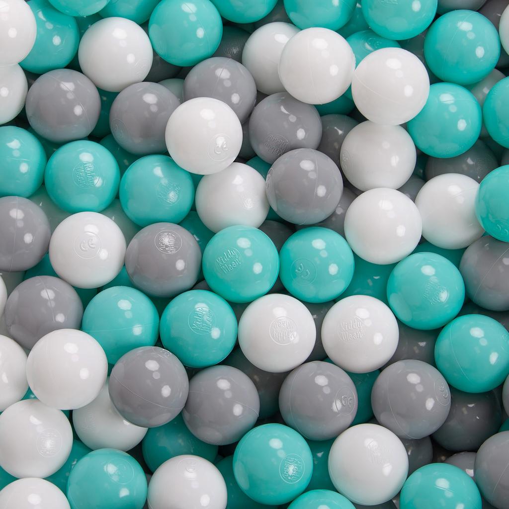 KiddyMoon Soft Ball Pit Square 120x30cm/300 Balls Balls 7cm / 2.75in for Kids, Light Grey:white-grey-light Turquoise