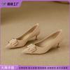 Leather Women's Shoes Summer Women's Pointed Single Shoes 2025 Spring Women's French High Heels Women's Thin Heel Pearl Buckle Shoes