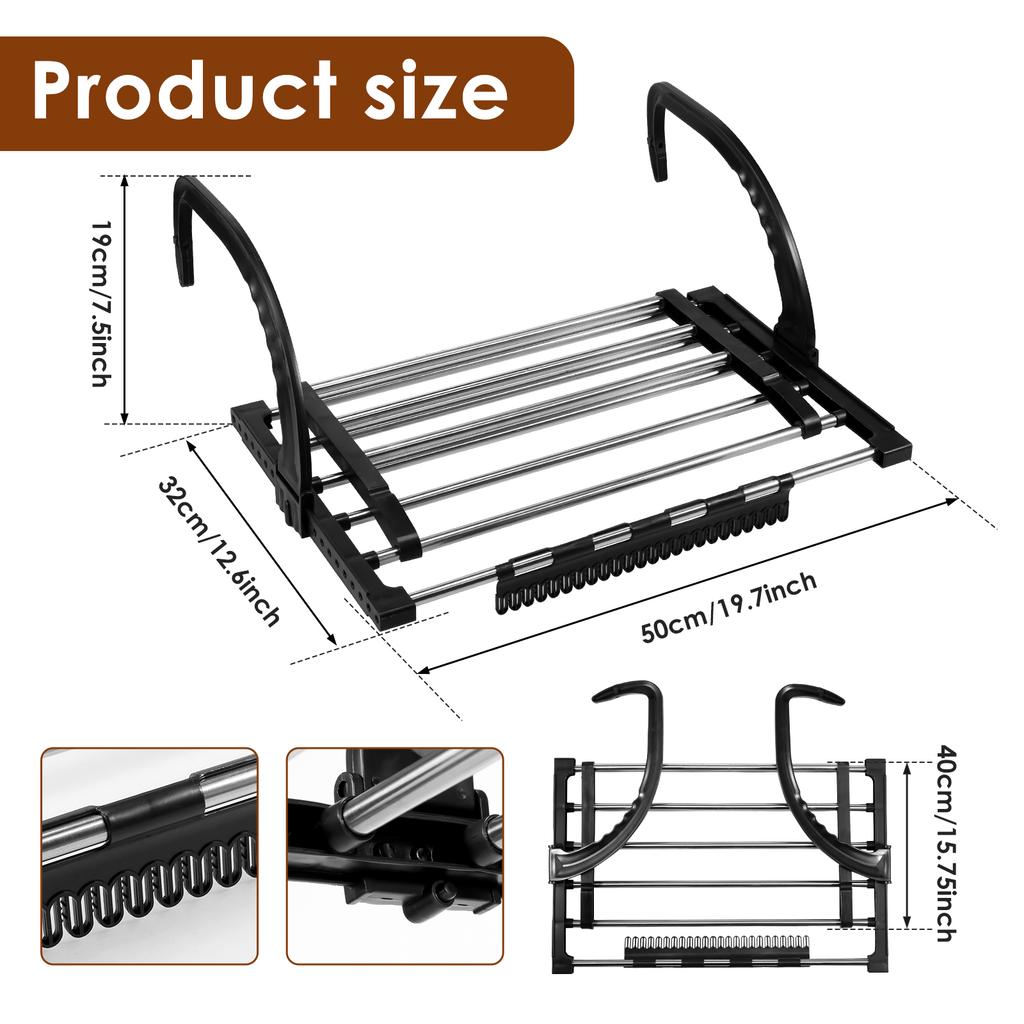 Foldable Hanging Clothes Drying Rack Extendable Balcony Stainless Steel Radiator Clothes Dryer Rack for Hanging Clothes Shoe