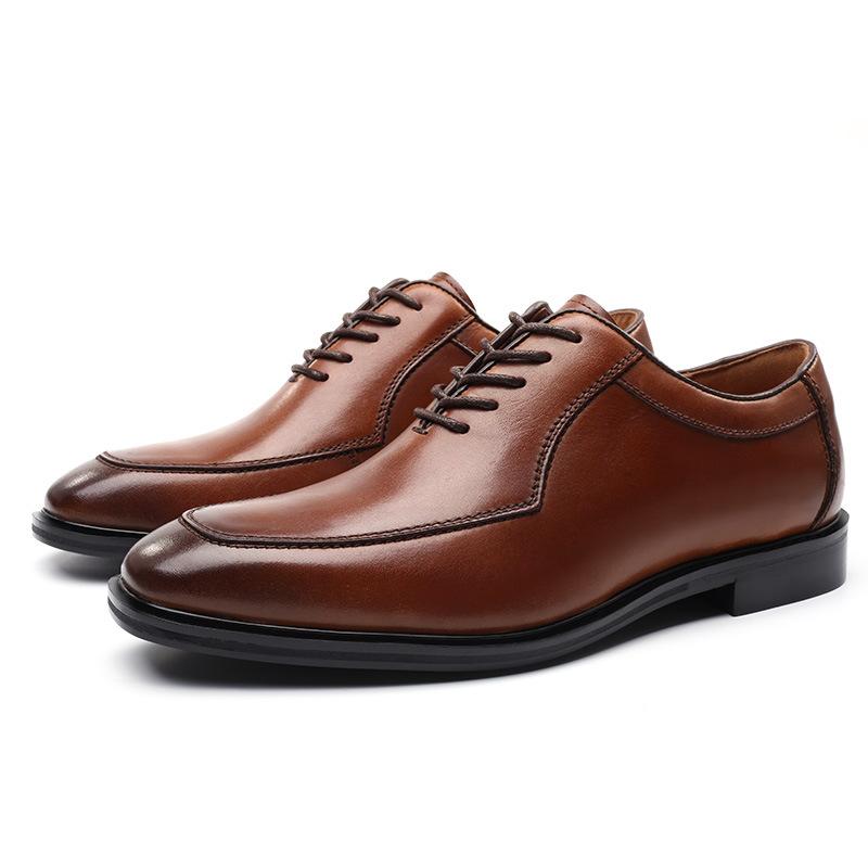 Leather Shoes Men's Business Attire Pointed Toe Versatile Lace Up Office Fashion Retro Shoes for Men Black Italian Shoes Men