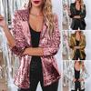 Women Suit Coat Shiny Sequins Open Front Suit Jacket Solid Color Open Front Casual Street Parties Outerwear