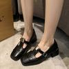 Fashion Square Toe Women Shallow Mary Janes Shoes Mid Heels Chunky Leather Shoes Woman 2025 Trend Autumn Fashion Elegant Mujer Zapatos
