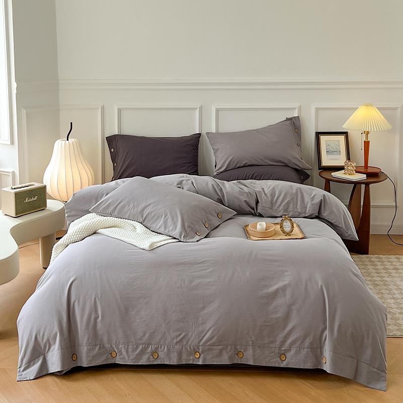 100% Washed Cotton Duvet Cover 2/3Piece Luxury Soft Bedding Set with Buttons Closure Solid Color Comforter Cover With Pillowcase