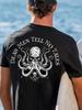 Summer Men's Short Sleeve T-shirt Black Breathable Casual Tee with Skull Octopus Graphic Print "Dead Men Tell No Tales" Design