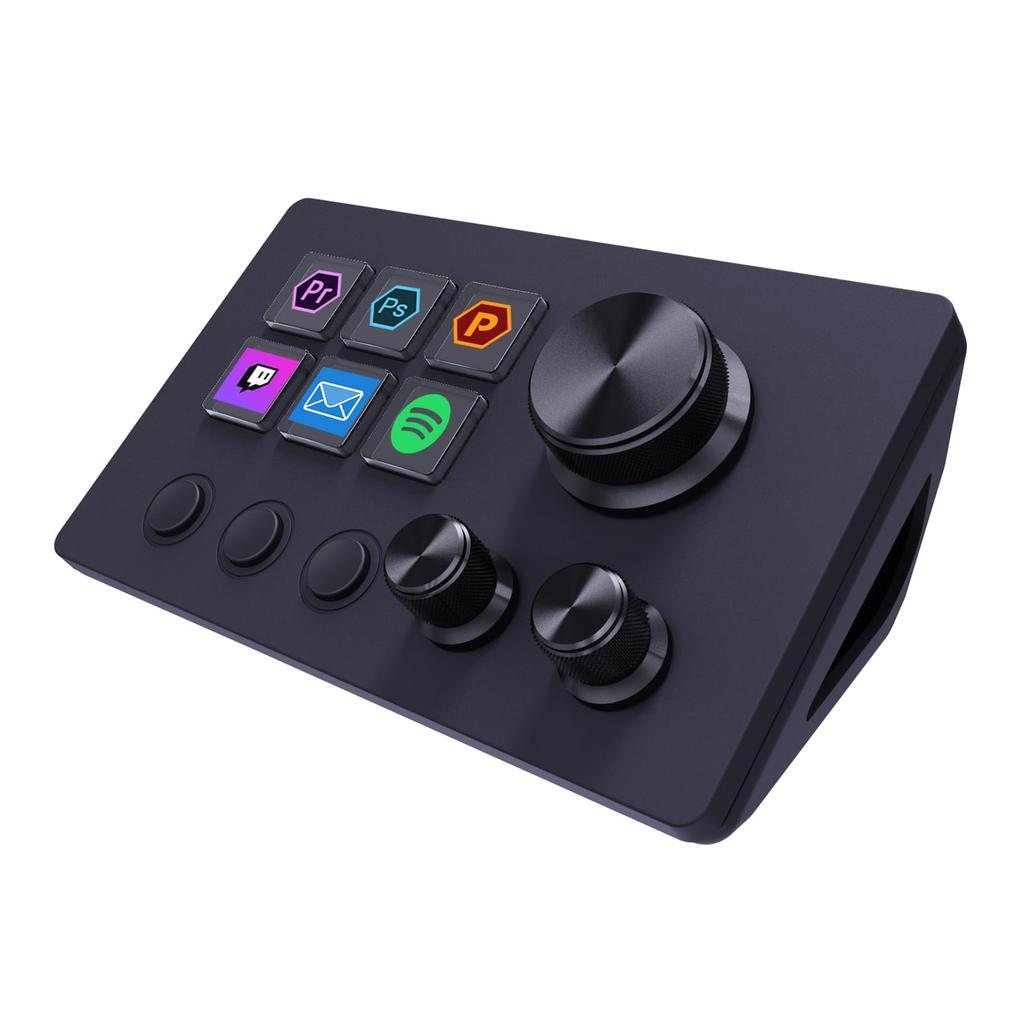Basicolor Stream Controller Shortcut Keyboard with 6 Customizable Macro Keys and 3 Work Efficiency Device for and Adobe Premiere Compatible with
