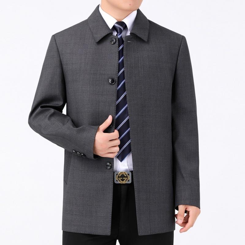 Autumn and Winter Buttoned Wool Cadre Jacket Middle-aged Business Executive Leaders Men's Jacket Lapel Dad Jacket