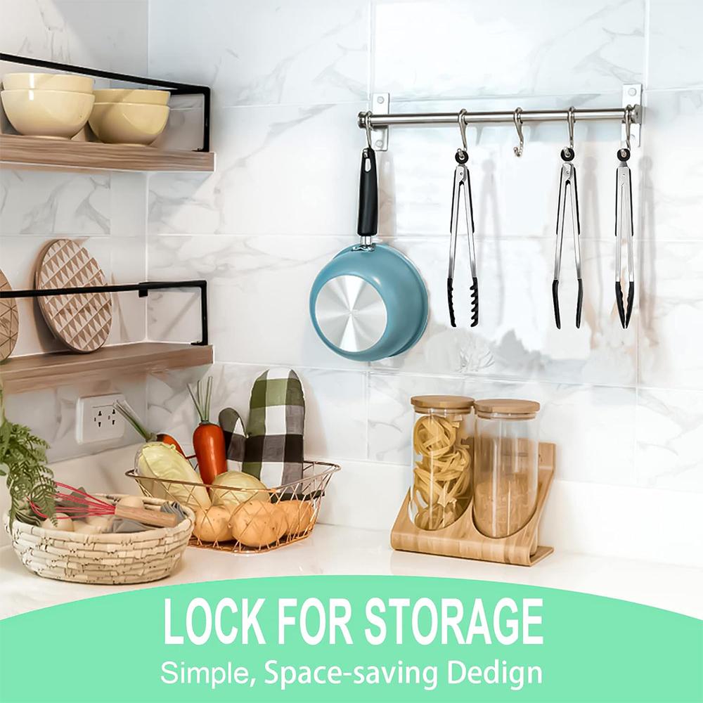 LMETJMA 3 In 1 Silicone Kitchen Cooking Tongs Set Stainless Steel Nonstick Food Tongs with Silicone Tips BBQ Grilling Tong JT303