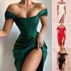 Plus Size Draped Satin Corset Dresses Bodycon Party Night Club Off Shoulder Gown Elegant Backless Dress Birthday