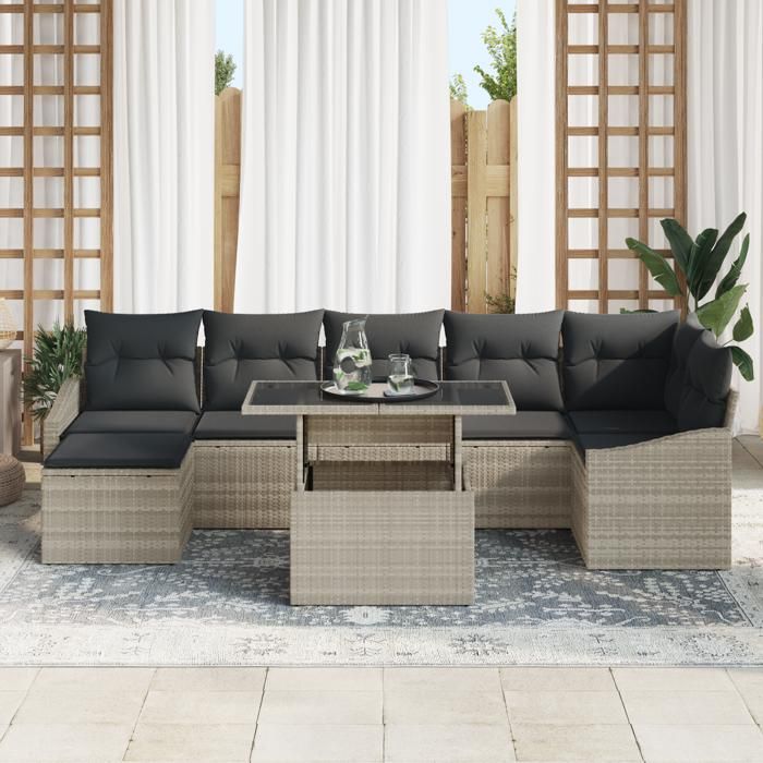 VidaXL Ensemble de canapé de jardin de 8 pièces avec coussins en gris clair poly rotin 3349048