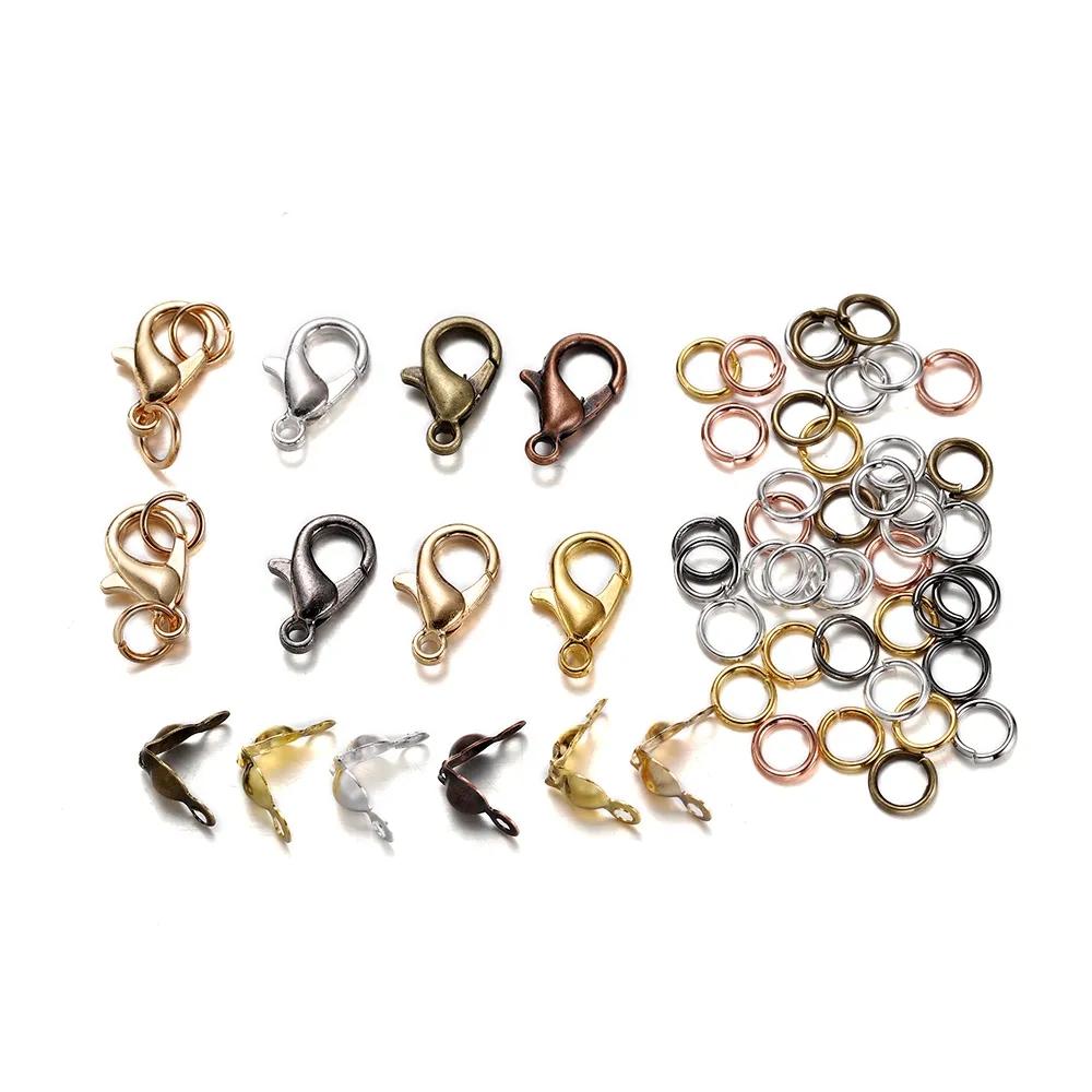 80PCS/Lot Alloy Lobster Clasp Jump Rings Connector Clasp Crimp End For Bracelet Necklace Chains DIY Jewelry Making Supplies