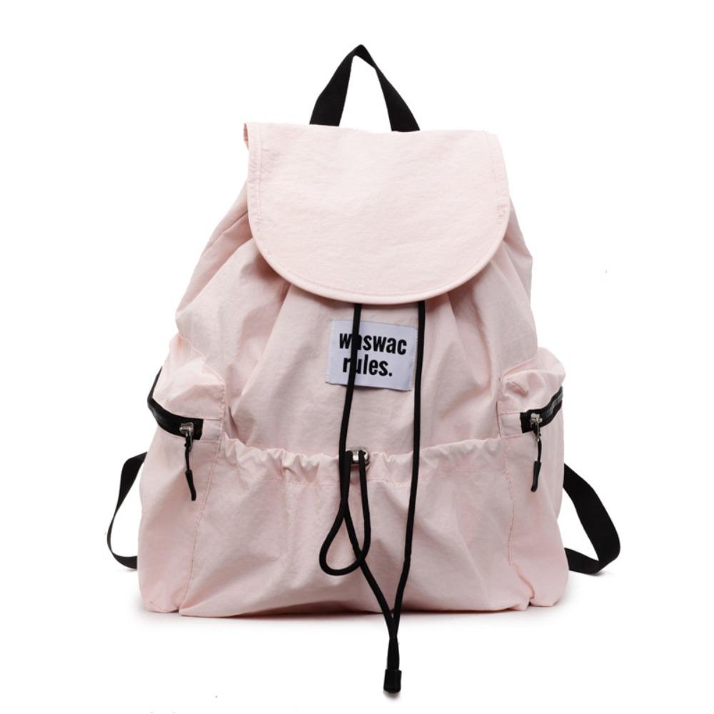 Solid Color Ruched Shoulder Bags Nylon Student Schoolbag Simple Drawsting Backpacks Outdoor
