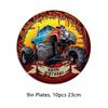 Monster Truck Theme Tableware Kit Including Plates, Cups, Napkins, Tablecloth