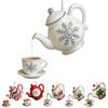 Christmas Teapot Ornament Holly Vintage Tea Cups And Pot Set Xmas Tree Hanging Ornaments 2D Acrylic Teapot Decor with Pouring Tea Effect