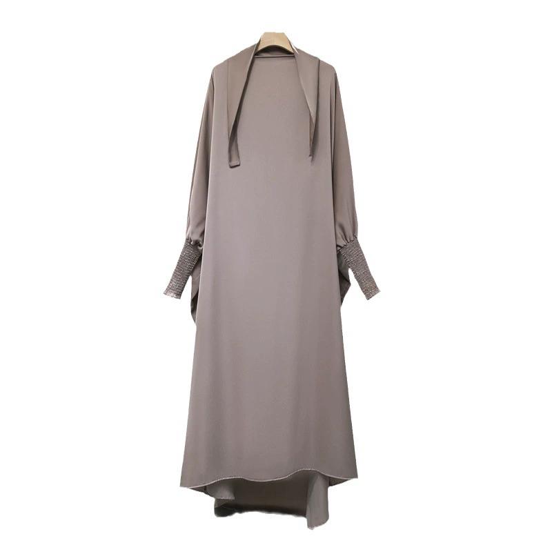 Muslim Abaya One-piece Prayer Dress Hooded Smocking Sleeve Women Jilbab Islamic Clothing Dubai Saudi Black Robe Turkish Modesty
