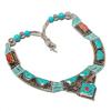 Natural Tibetan Turquoise, Coral 925 Sterling Silver Jewelry Necklace 18" o0D35