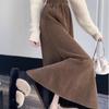 Autumn Winter Women's Fleece-Lined Thickened Corduroy Midi Skirt Retro High Waist Slim-Fit A-Line Long Skirt