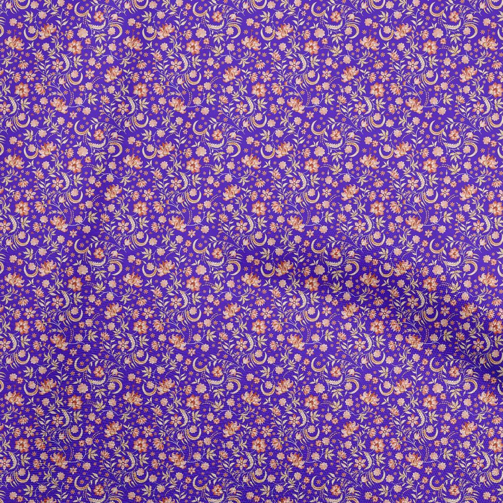 oneOone Cotton Flex Blue Fabric Jacobean Floral Dress Material Fabric Print Fabric By The Yard 40 Inch