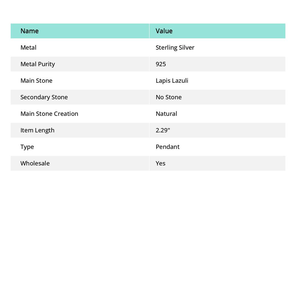 Natural Lapis Lazuli Gemstone 925 Sterling Silver Jewelry Pendant 2.29" O2S47