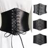 Solid Color Retro Elastic Women Corset Exquisite Fine Craftsmanship Faux Leather Lace-up Buckle Wide Belt Clothes Accessories