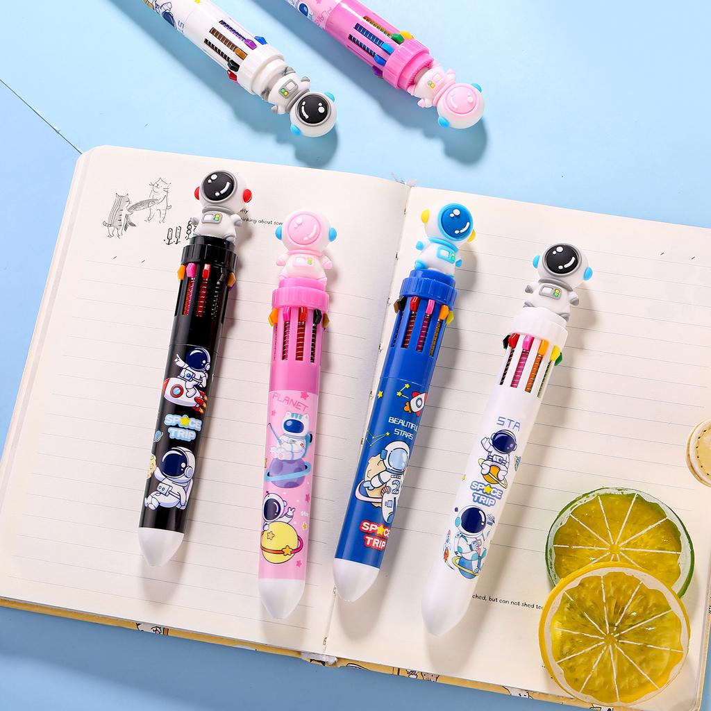 Return To School Season 5pcs Astronaut Model Ten Color Ballpoint Pen Student Hand Account 10 Color Pen Creative Astronaut Press Color Multicolor Pen