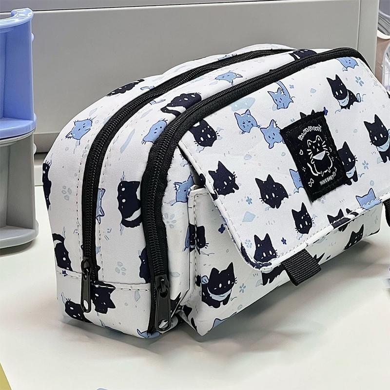 Kawaii Three-Layer Snow Cat Pencil Cases Pouch Large Capacity Pencil Bag Office Student Stationery Organizer School Supplies