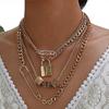 Fashion Dice with Golden Lock Boho-Chic and Safety Pin Charms - Stylish Party Layered Necklace Elegant Everyday Jewelry for Women Pendant Necklace