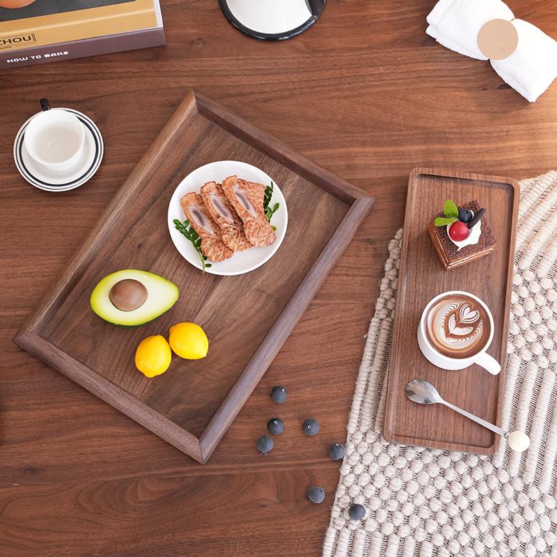 Black Walnut Wood Tray Rectangular Household Tea Tray Fruit Plate High Value Wood Dinner Plate