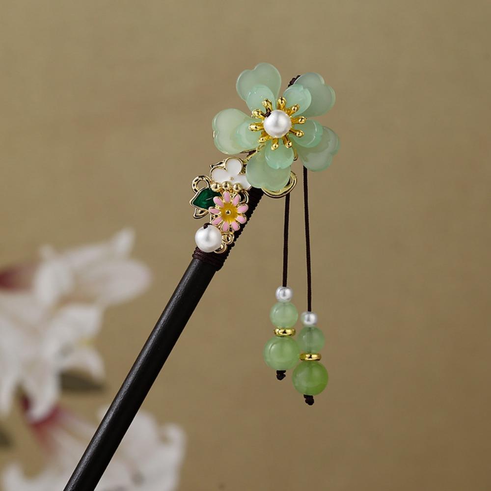 Handmade Flower Hair Sticks Chinese Style Party Hair Bun Decorative Wooden Hairpin for Women Girls