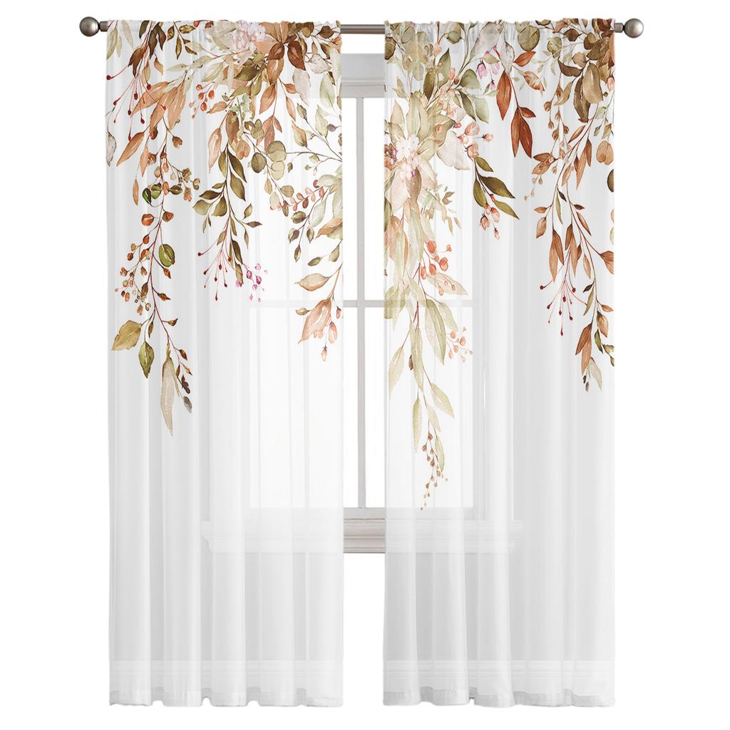 Thanksgiving Autumn Wild Flowers Voile Curtains For Bedroom Tulle Window Curtain For Living Room Sheer Curtains Blinds Drapes