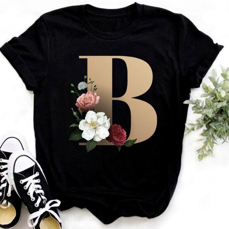 Summer Women's Fashionable Simple Floral Letter Printed Pure Cotton Short Sleeved Women's T-Shirts Women’s