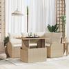 VidaXL 5-Piece Garden Dining Set with Beige Cushions Poly Rattan Acacia 3349581