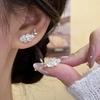 Korean White Flower Stud Earrings For Women Girls Exquisite Crystal Petal Leaf Temperament Earrings Zircon Accessories Gift