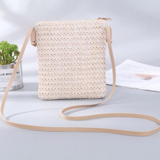 Women Straw Knitted Small Messenger Bag for Beach Travel and Everyday Use Rattan Woven Tote Purse