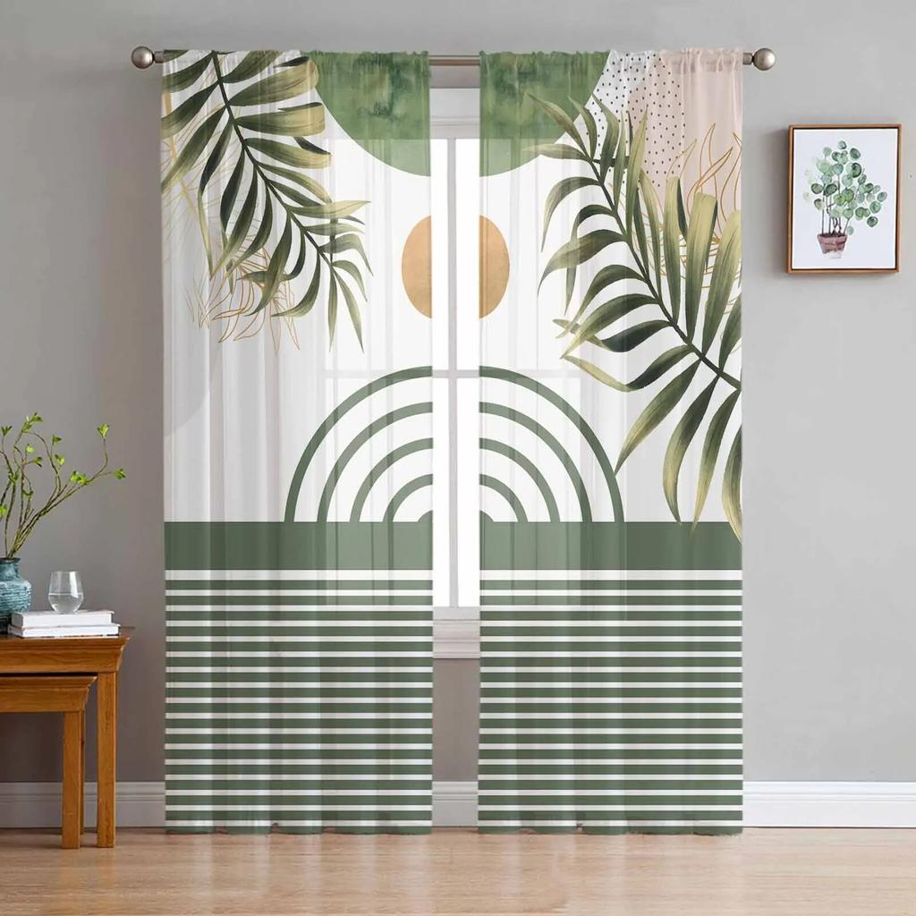 Boho Abstract Leaves Plants Tulle Curtains For Living Room Sheer Curtain For Bedroom Kitchen Blinds Voile Curtains