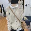 Women's Exquisite Embroidered Bear Cardigan - Spring/Autumn Long-Sleeve, Round Neck, Soft Knit Sweater.