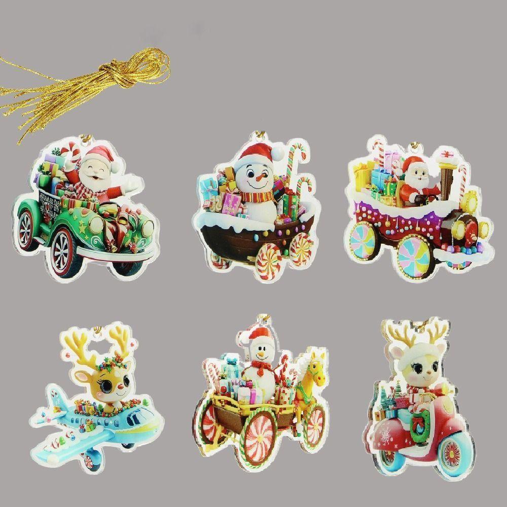 6Pcs Santa Acrylic Cartoon Pendant Snowman Christmas Tree Hanging Ornament  Home