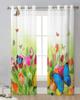 Butterfly Tulip Leaf Flower Sheer Curtains for Living Room Decoration Window Curtains for Kitchen Tulle Voile Organza Curtains
