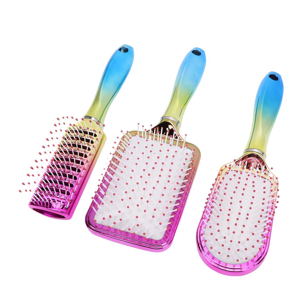 3pcs Gradient Electroplating Paddle Hairbrush Set Detangling Hair Brush Set Air Cushion Comb Nylon T