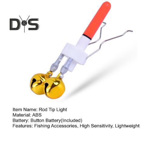 Fishing Rod Tip Light with Dual Bells Fishing Bite Alarm LED Lamp Night Fishing Pole Tip Strike Sensor Alert Light Fishing Accessories
