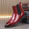 Men's Red Leather Pointed Toe Slip-On Chelsea Boots - High-Top Casual Martin Style, Plus Sizes Available