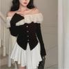 Autumn 2024 French Off-Shoulder Ruffled Slim Top for Women