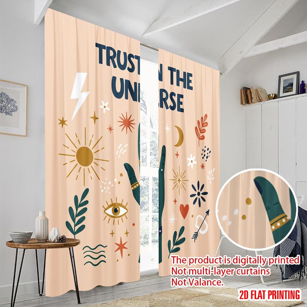2pcs 2D Flat Printing Window Drapes Trust Universe Celestial Vibes 100% Polyester Without Electricity Party Decorations for Home