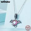 WOSTU 925 Sterling Silver Black Devil Pendant Charms Stone Heart Beads for Women DIY Jewelry Gift Making