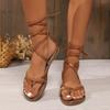 Popular Sandals Women Summer Beach Popular Sexy Flat Casual Cross-Tie Open Toe Fairy Style Narrow Band Shoes Black Rome Sandals