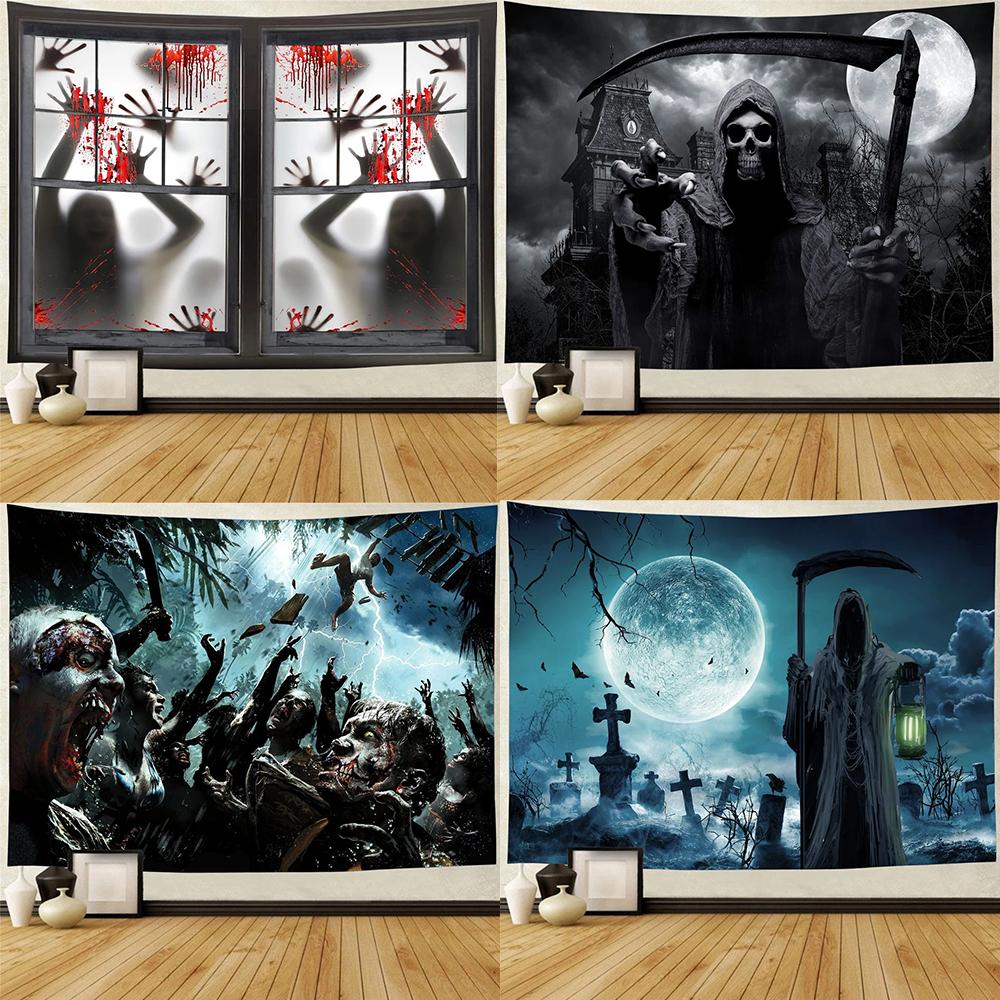 Creepy Halloween Tapestry Horror Ghost Pumpkin Bat Night Horror Ghost Tapestry Home Living Room Room Decoration