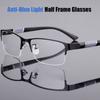 Classical Half Frame Men Business Glasses Ultralight Flexible Eyewear Men Metal Black Frame Blue Light Blocking Clear Lens Square Eyeglasses