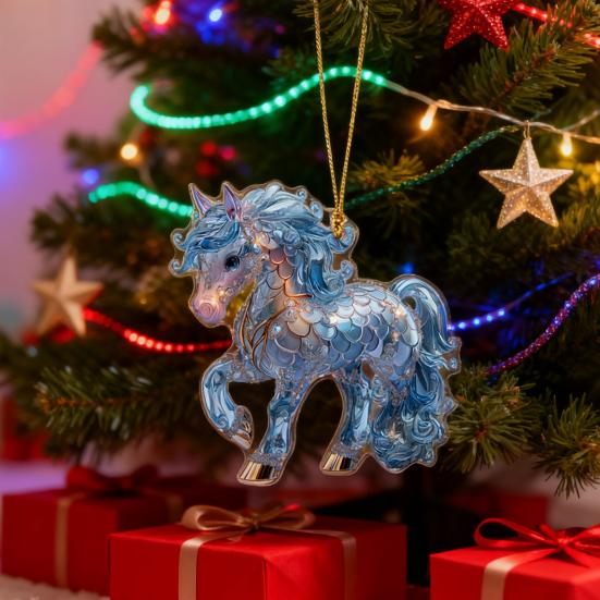 2D Acrylic Horse Pendant Flat Cartoon Horse Pendant Keychain Charm Colorful Horse Ornament for Backpack Christmas Tree Decoration