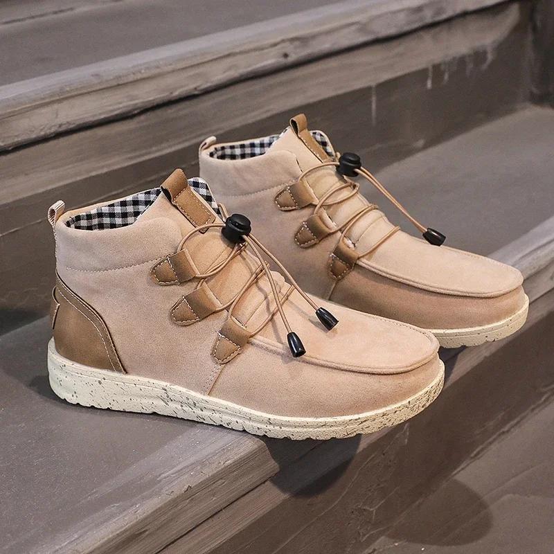 Fashion 2024 Autumn Winter Women Ankle Boots Casual Round Toes Lace Up Patchwork Leather Ladies Flat Heels Short Boots Plus Size 35-43